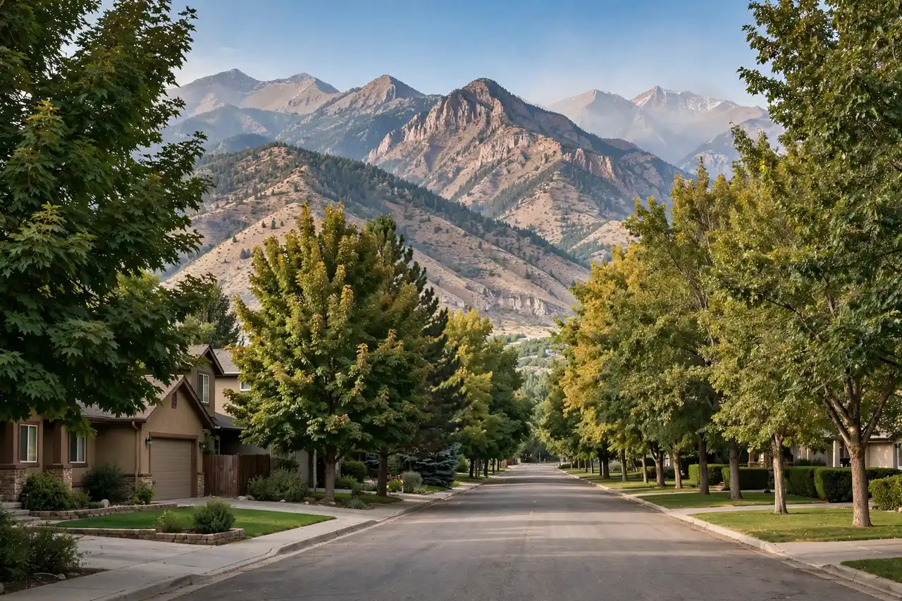 Tree-lined residential street in a Provo neighborhood — Rodent Control Service Areas
