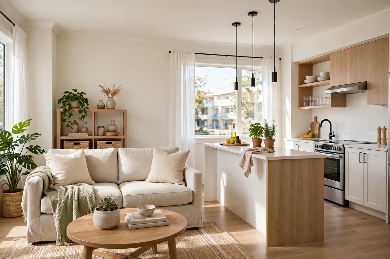 Bright rental apartment living room and kitchen in Provo, Utah